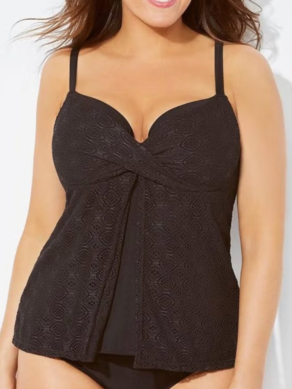 Swimsuits For All Black Lace Twist-Front Tankini Top